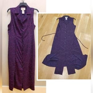 Vintage Button Down Maxi Dress Polka Dot Front Split hem! Size 10 EUC!